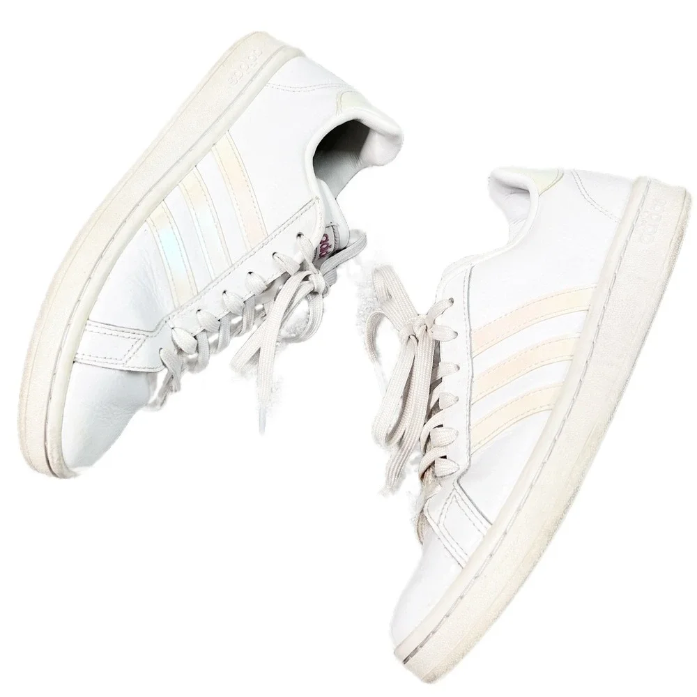 Adidas Grand Court Womens White Iridescent Classic Sneakers Cloudfoam Size 7.5